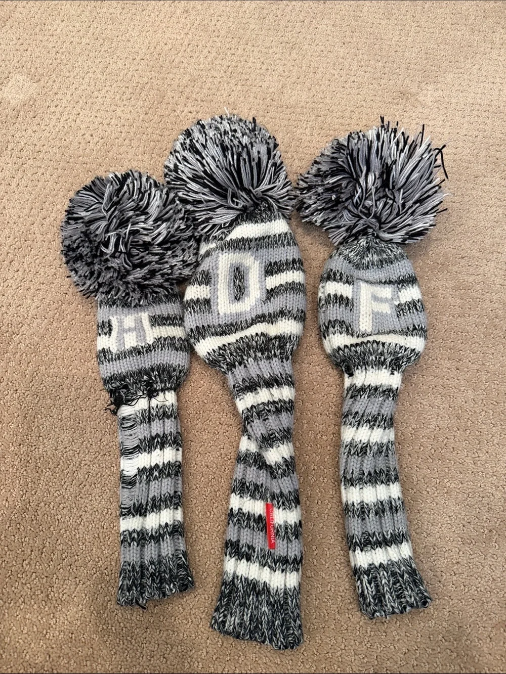 Ghost Golf Head-covers Hand-Knit Gray & White Pom-Pom Golf Club Headcover Set